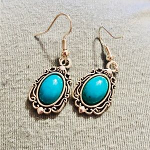 Oval Drop Earrings - Blue Stone Dangle
